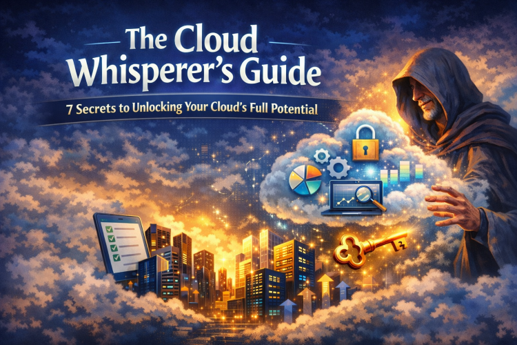 Cloud illustration showing analytics, security, and cloud optimization concepts